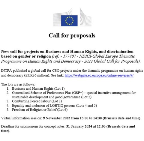 EU - Global Call for Proposals: NDICI-Global Europe Thematic Programme on Human Rights and Democracy - 31 January 2024