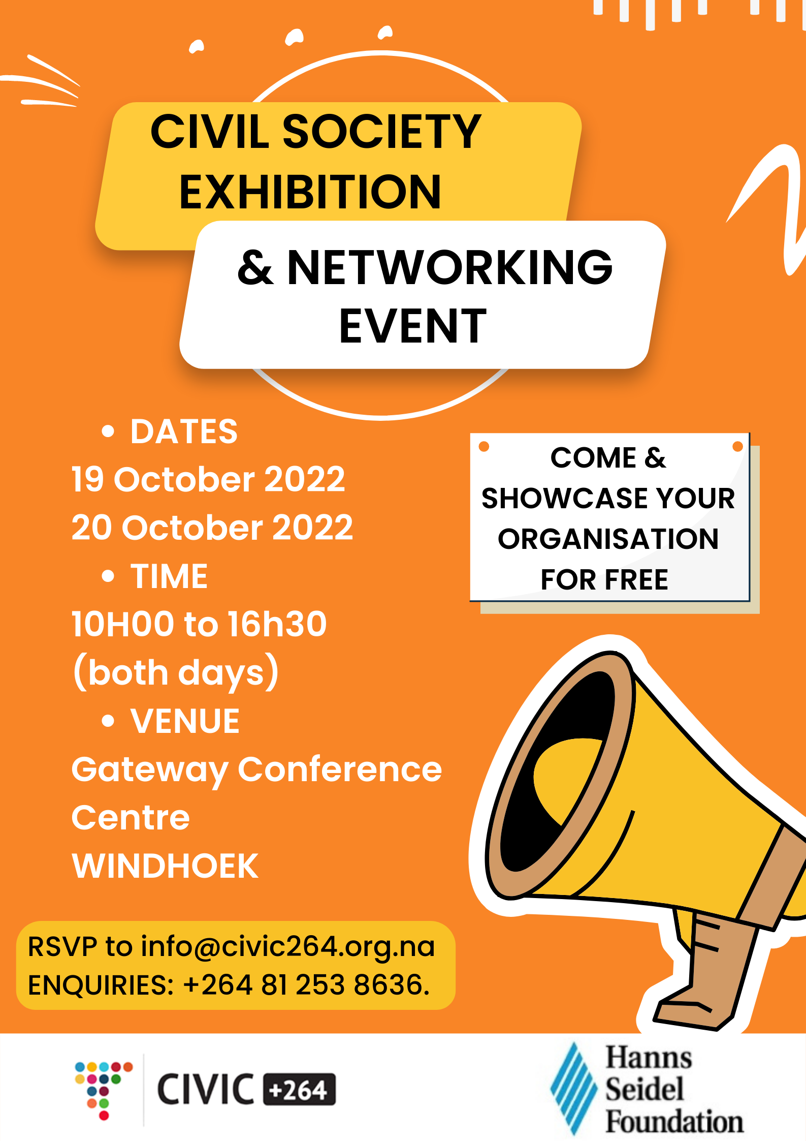 CIVIC 264 Activity 2022 10 19 20 Poster Civil Society Exhibition and Networking Event