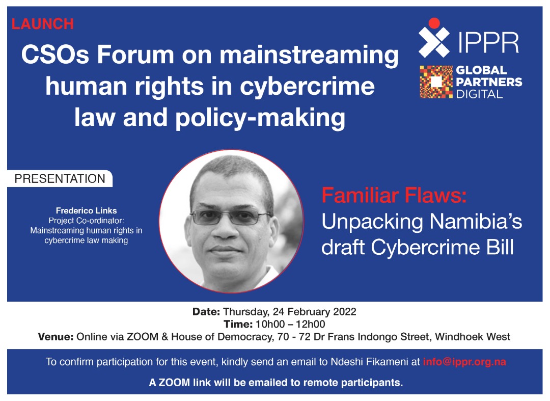 IPPR INVITATION Launch of the CSOs Forum on mainstreaming human rights in cybercrime law and policy making 24 January 2022