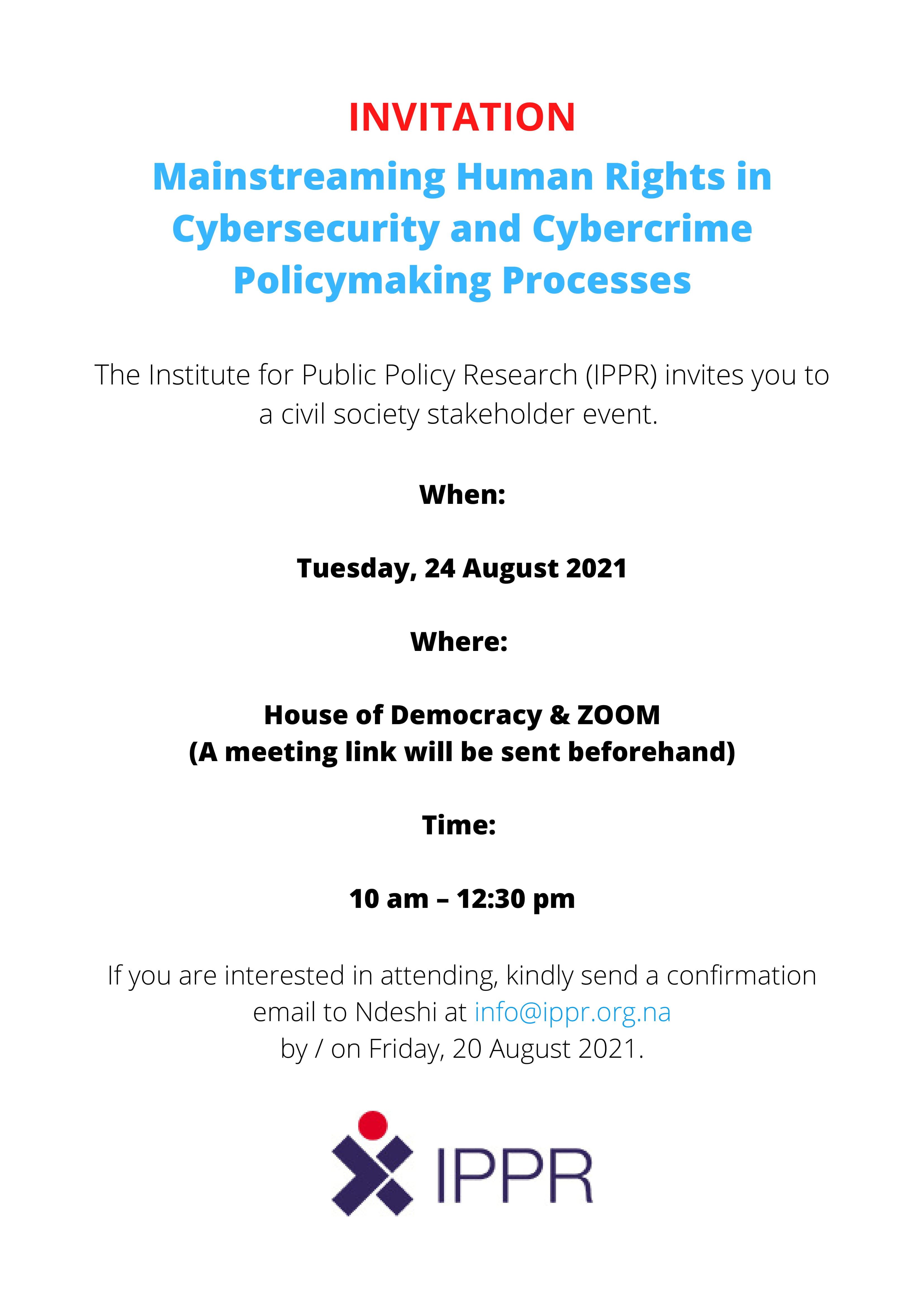 INVITATIONMainstreaming Human Rights in Cybersecurity and Cybercrime Policymaking Processes 2 1