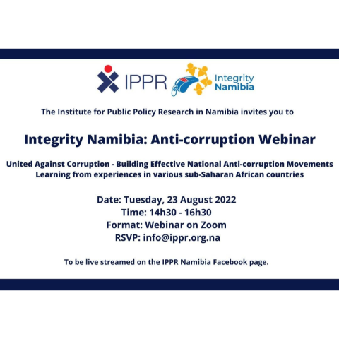 IPPR - Invitation to Integrity Namibia Anti-corruption Webinar - 23 August 2022