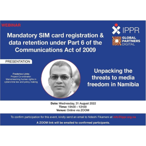 IPPR - Invitation to Webinar on Mandatory SIM Card registration and data retention - 31 August 2022