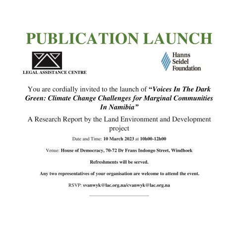LAC - Invitation to Publication Launch: Climate Change Challenges for Marginal Communities In Namibia - 10 March 2023