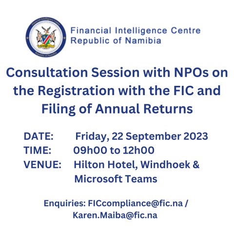 INVITATION: FIC Consultation Session with NPOs on Registration & Filing Annual Returns - 22 September 2023